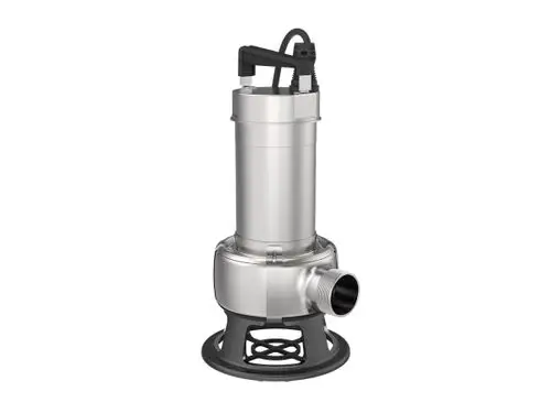 Tauchmotorpumpe aus Edelstahl mit Kabel und robustem Standfuß. Geeignet für Schmutzwasseranwendungen. Hersteller: Grundfos.
